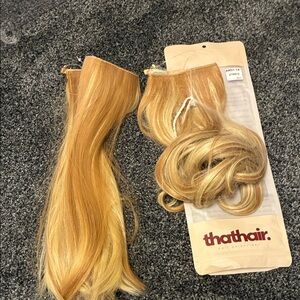 Halo Hair Extension Golden Blonde Straight and Curly Two Pieces NEW 14”